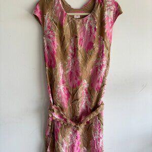 Manoush Womens Tie Waist Dress Round Neck Floral Brown Pink Size FR‎ 36 | US 4
